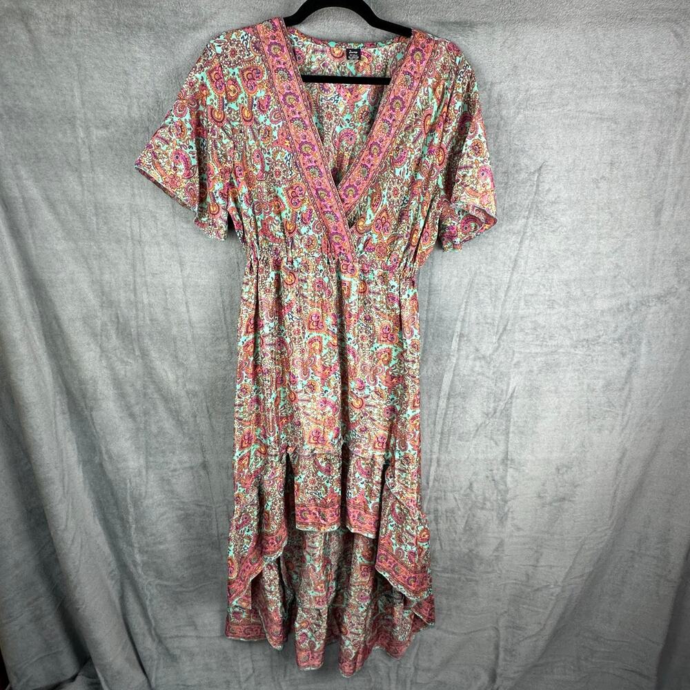 Zury Dress Womens One Size Pink Floral Silk Ruffle Hi Low Cottage Peasant Boho